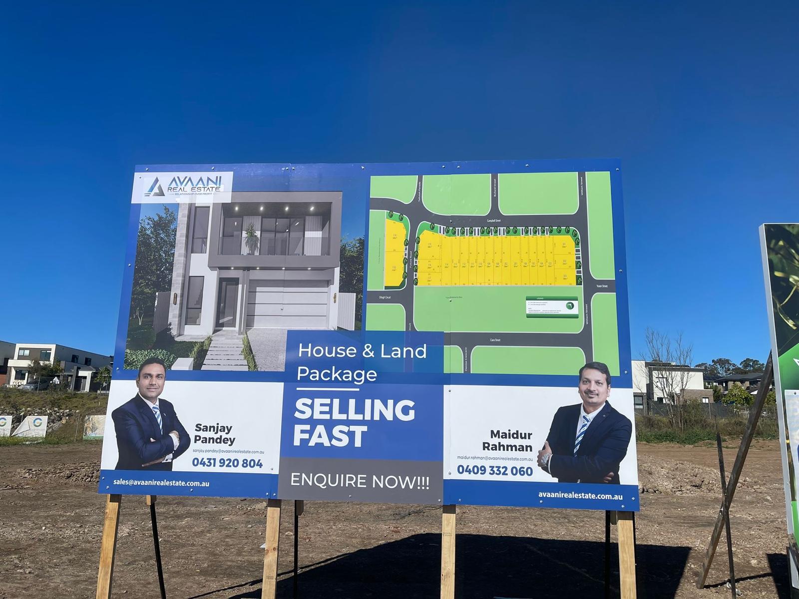 Paramount Grantham Farm Project Selling Fast Hoarding Board in front of the House and Land Project